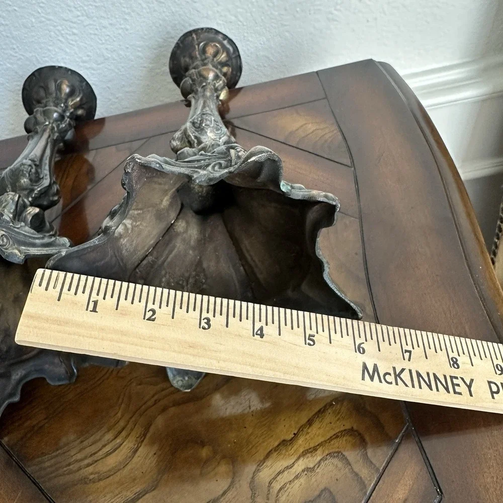 Antique Victorian Candlestick Pair 13 Inch‎ Baroque Footed Copper Bronze Gilt